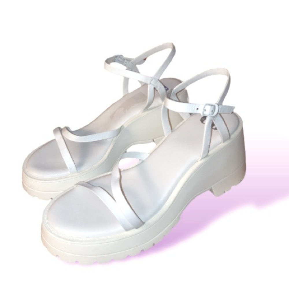 NWOT Gianni Bini White size 8 1/2 Wild-Child Leather Platform Sandals size 9.5 - Picture 5 of 13